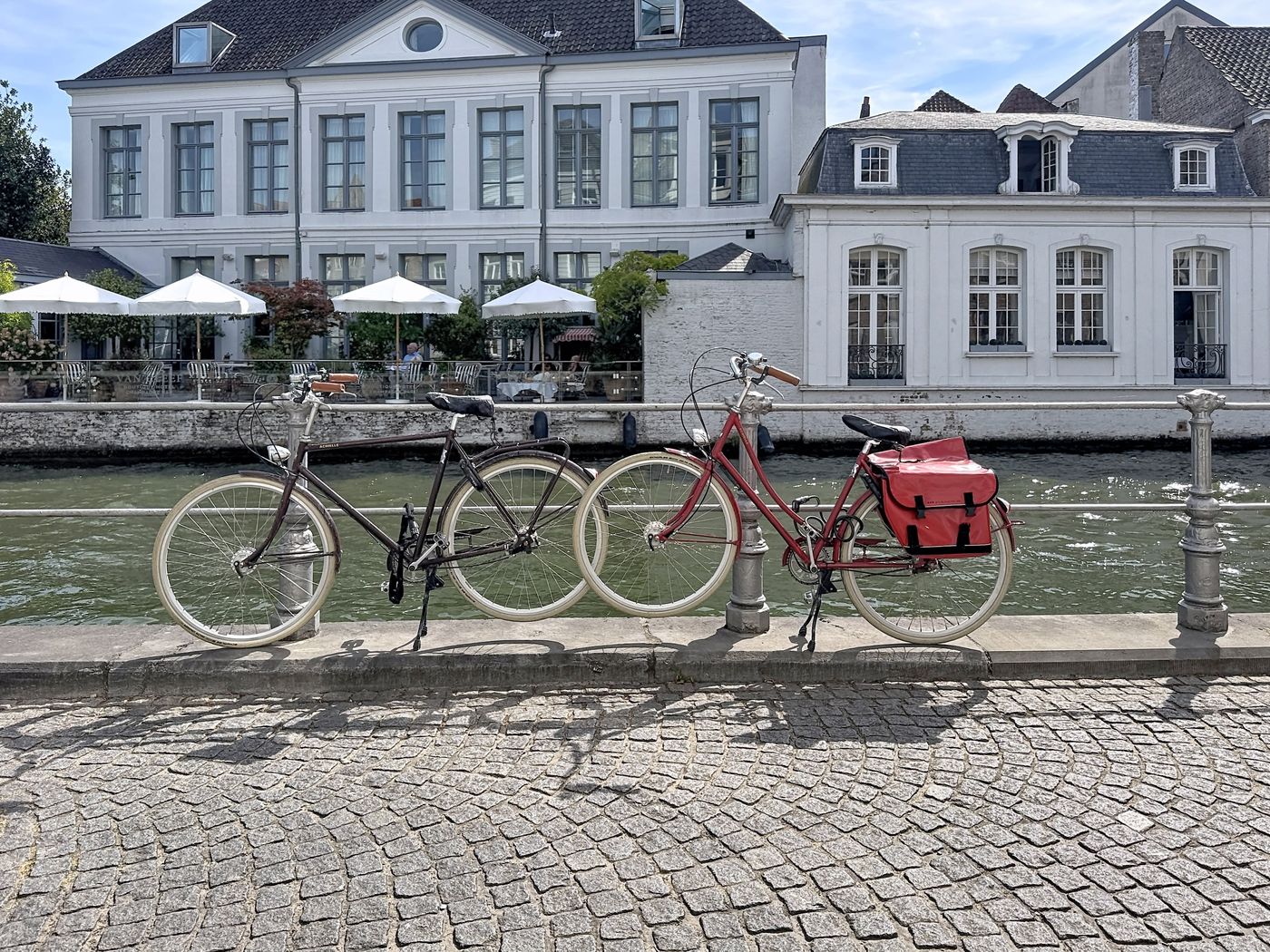 Bicycles on the canal-side cobbles
